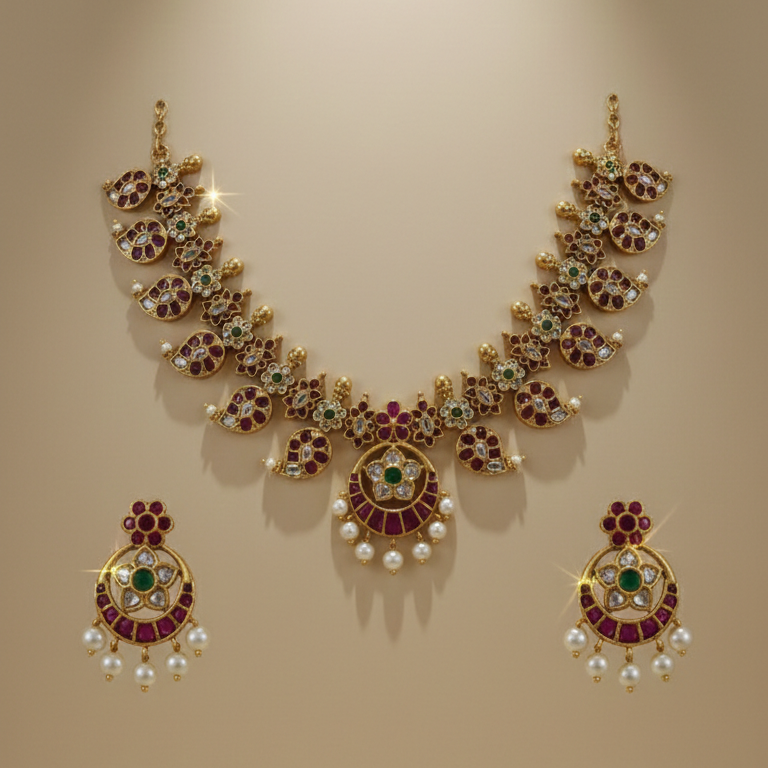 The Rajwada Blossom Kemp Necklace Set