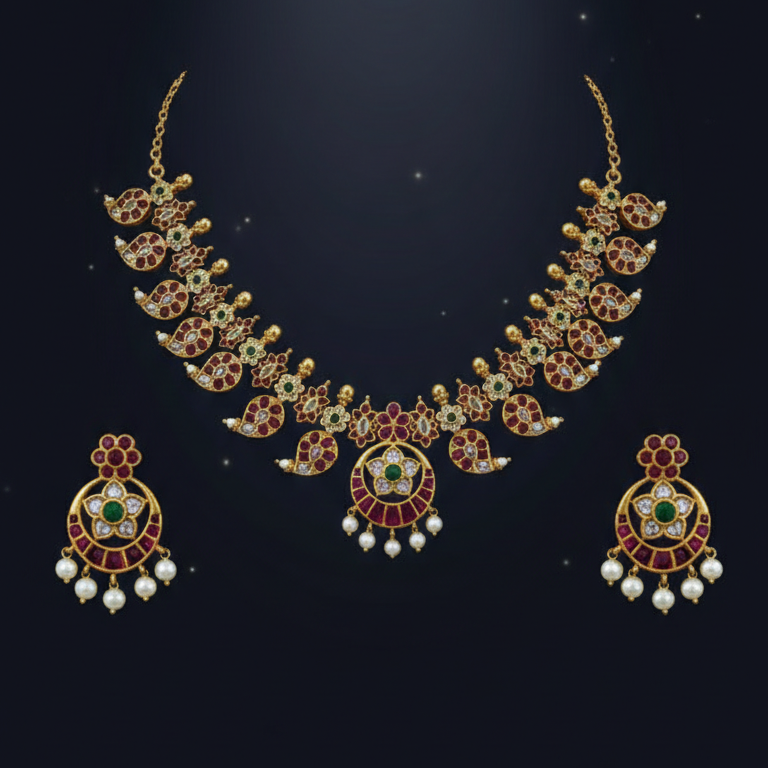The Rajwada Blossom Kemp Necklace Set